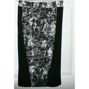 Bebe Black Pencil Skirt Gray Floral Panel Size 2